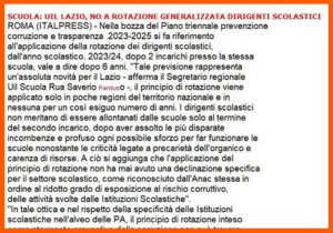Scopri di più sull'articolo Scuola: UIL Lazio, No a rotazione generalizzata dirigenti scolastici