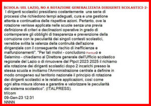 Scopri di più sull'articolo Scuola: UIL Lazio, No a rotazione generalizzata dirigenti scolastici – 2 –