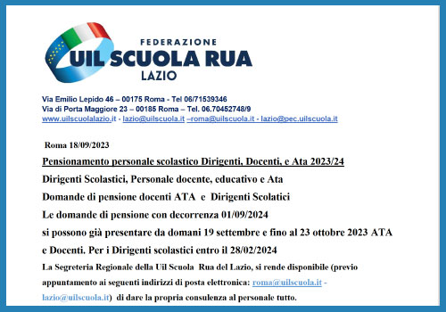 Al momento stai visualizzando Pensionamento personale scolastico Dirigenti, Docenti, e Ata 2023/24