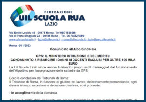 Scopri di più sull'articolo GPS: IL MINISTERO ISTRUZIONE E DEL MERITO CONDANNATO A RISARCIRE I DANNI AI DOCENTI ESCLUSI PER OLTRE 100 MILA EURO