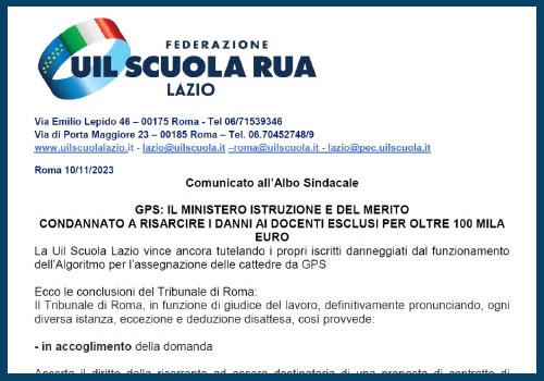 Scopri di più sull'articolo GPS: IL MINISTERO ISTRUZIONE E DEL MERITO CONDANNATO A RISARCIRE I DANNI AI DOCENTI ESCLUSI PER OLTRE 100 MILA EURO