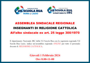 Scopri di più sull'articolo ASSEMBLEA SINDACALE REGIONALE INSEGNANTI DI RELIGIONE CATTOLICA – All’albo sindacale ex art. 25 legge 300/1970